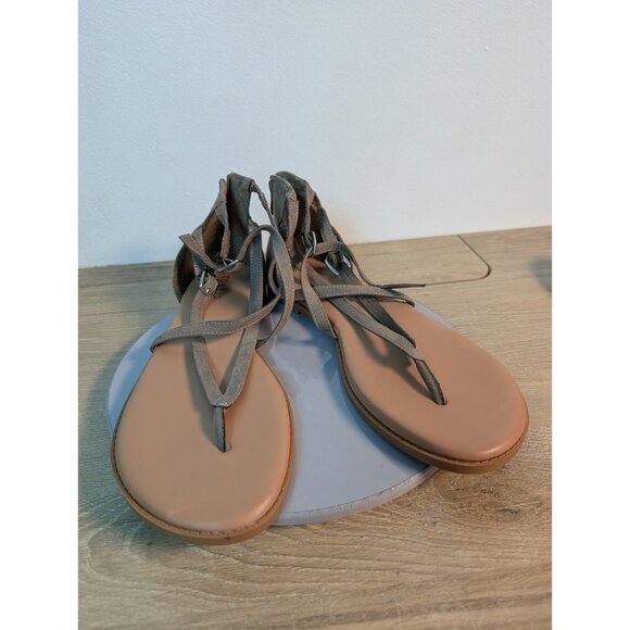 Torrid Tan Suede Strappy Sandals Women's 11 WW Y2K Style Zip Back Buckle - Picture 1 of 8